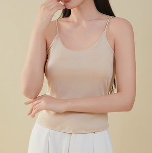免穿文胸打底内衣100%桑蚕丝42针轻加捻针织真丝女吊带防走光抹胸