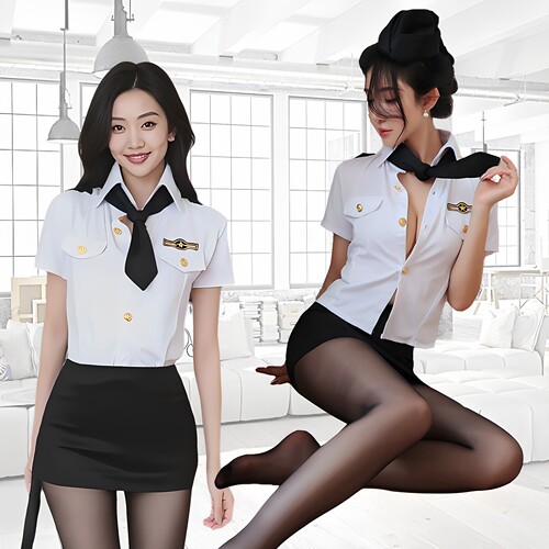 短袖衬衫制服帽子领带紧身空姐服