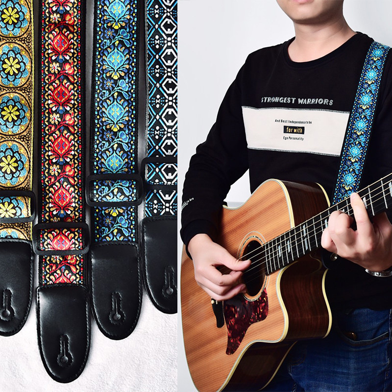 高档刺绣吉他背带加宽吉他肩带电吉他贝司背带木吉他民谣吉他背带