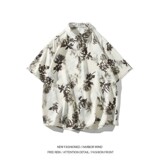 二开冰丝白底平铺大码复古碎花短袖衬衫花衬衣男C659P40控58，男装T恤，电商A029