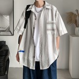 夏季新款港风大码士短袖衬衫条纹衬衫C616P45控58，男装T恤，电商A029