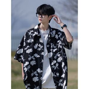 相机片港风宽松男冰丝轻熟店主风短袖衬衫大码  C612 P40 控58图片
