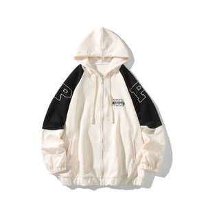 秋冬平鋪白底撞色繡花大碼寬松拼接衛(wèi)衣時尚外套男 V912 P70 控98圖片