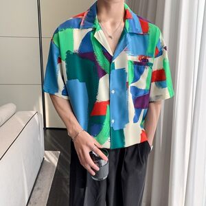 新款冰丝速干轻熟店主风痞帅短袖话衬衫大码衬衫  C606 P40 控58图片