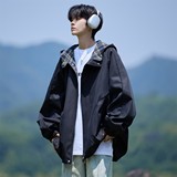 二开秋冬相机片港风大码绣花拼接连帽夹克外套男J866P78控128，男装夹克，电商A029