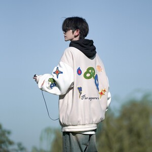 相机片新款大码宽松翻领贴标棒球服夹克外套港风男 J835 P98控138图片