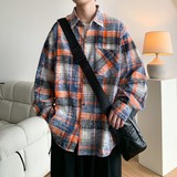 新款高街时尚港风印花风格格子长袖衬衫衬衣男C620P55控78，男装衬衫，电商A029