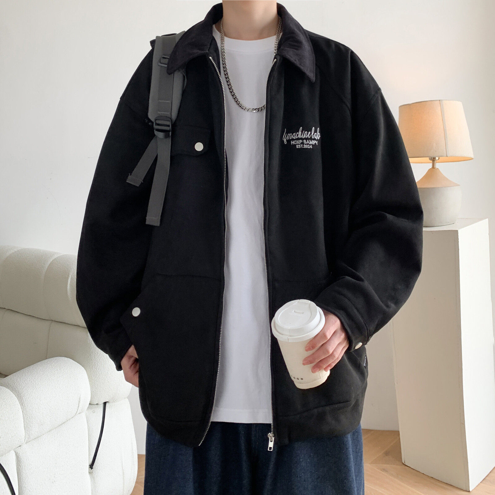 新款秋冬原创G港风内景大码绣花夹克外套棒球服男J856P78控128，男装夹克，电商A029