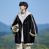 原创抖音港风相机片大码连帽假两件夹克外套男J875P88控138，男装夹克，电商A029