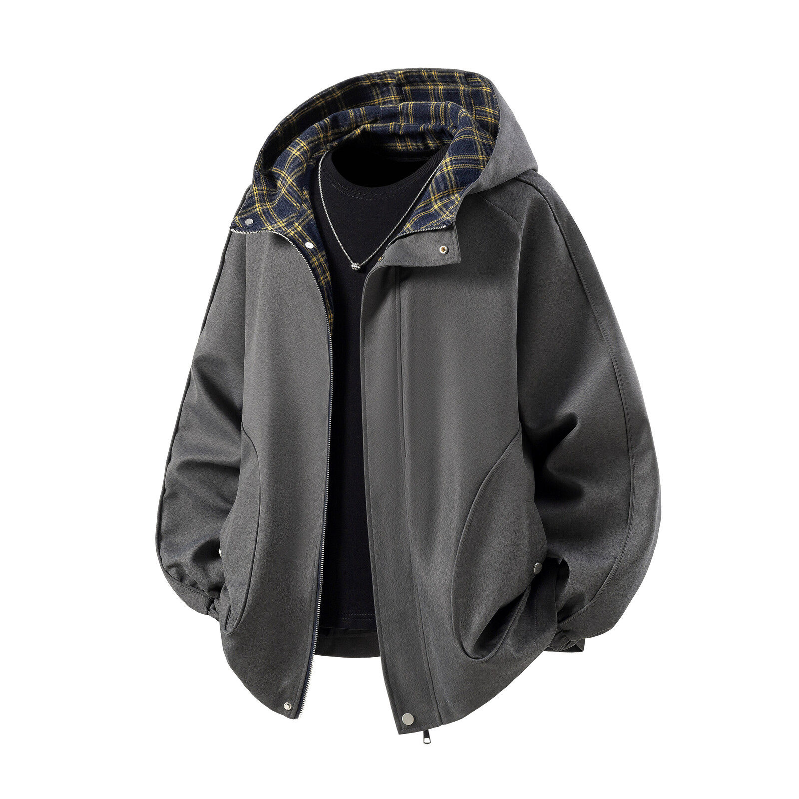 二开秋冬白底立体图大码绣花拼接连帽夹克外套男J866P78控128，男装夹克，电商A029