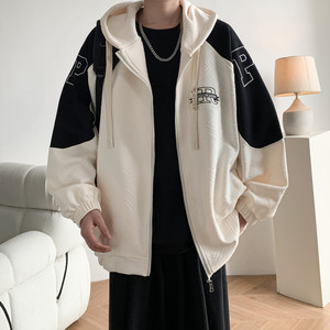 秋冬港风大码撞色绣花大码宽松拼接卫衣时尚外套男 V912 P70 控98，女装短外套，电商A029