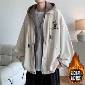 加棉加厚大码港风连帽假两件宽松棒球服夹克外套 J853JM P98控138图片