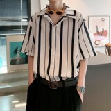 夏季新款港风大码条纹短袖衬衫C613P40控58，男装T恤，电商A029