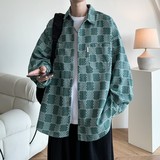 内景牛仔风港风大码宽松印花格子长袖衬衫衬衣男C623P60控88，男装衬衫，电商A029