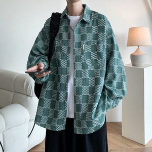 内景牛仔风港风大码宽松印花格子长袖衬衫衬衣男 C623 P60 控88，男装衬衫，电商A029