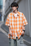 早起风格二开港风相机片大码格子短袖衬衫衬衣男C652P45控58，男装衬衫，电商A029