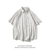 夏季新款相机片港风大码条纹短袖衬衫衬衣男C653P45控58，男装T恤，电商A029