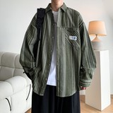 冬新款大码港风条纹长袖衬衫衬衣外套男C627P55控78，男装衬衫，电商A029