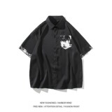 夏二开冰丝港风大码撞色复古短袖花衬衫花衬衣男C657P40控58，男装T恤，电商A029