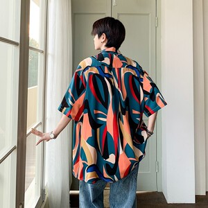 店主风二开冰丝港风大码复古碎花短袖衬衫花衬衣男C651 P40 控58图片