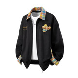 原创抖音白底立体图大码绣花撞色夹克外套棒球服男J871P80控128，男装夹克，电商A029