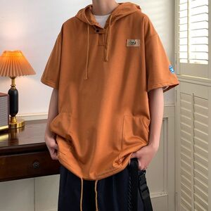 夏季冲锋衣新款大码宽松港风连帽短袖T恤卫衣装 T505 p48 控68图片