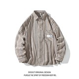 冬新款白底日系港风条纹长袖衬衫衬衣外套男C627P55控78，男装衬衫，电商A029