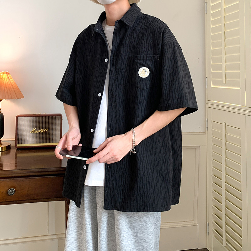 高端夏季内景大码港风短袖衬衫特殊面料时尚衬衣男C17P48控68,男装衬衫,电商A029