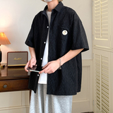 高端夏季内景大码港风短袖衬衫特殊面料时尚衬衣男C17P48控68，男装衬衫，电商A029