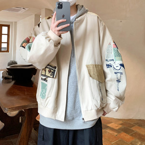 新款抖音直播港风潮流大码拼接夹克外套棒球服 J811 P78 控108图片