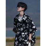 相机片港风宽松男冰丝轻熟店主风短袖衬衫大码C612P40控58，男装T恤，电商A029