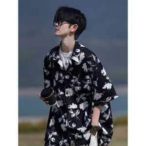 相机片港风宽松男冰丝轻熟店主风短袖衬衫大码  C612 P40 控58图片