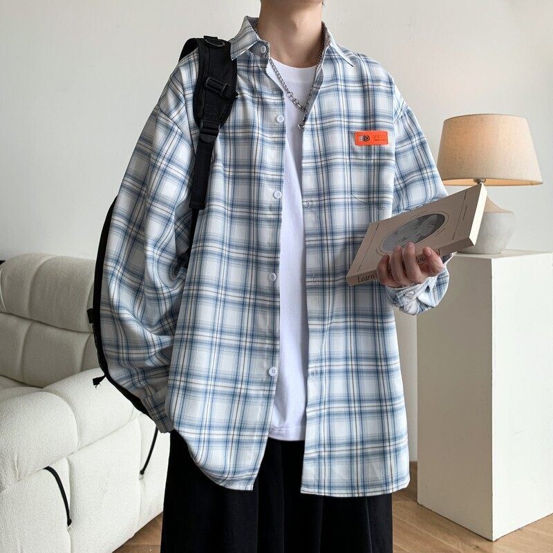 C11延续格子港风大码长袖衬衣条纹衬衫C618P55控78,男装衬衫,电商A029