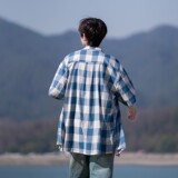 小清新夏季新款港风相机片大码格子短袖衬衫衬衣男C652P45控58，男装T恤，电商A029