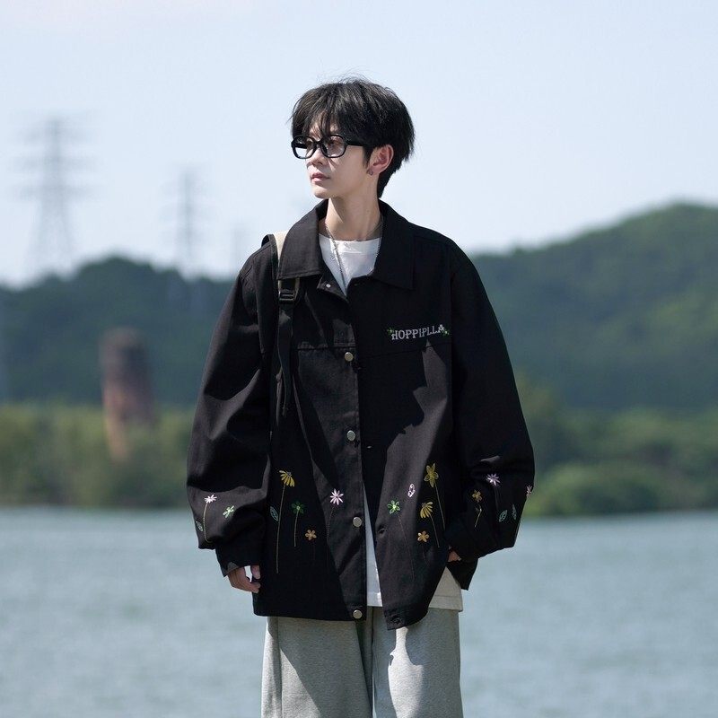 相机片原创花卉大码港风宽松棒球服夹克外套男J839P78控108，男装夹克，电商A029