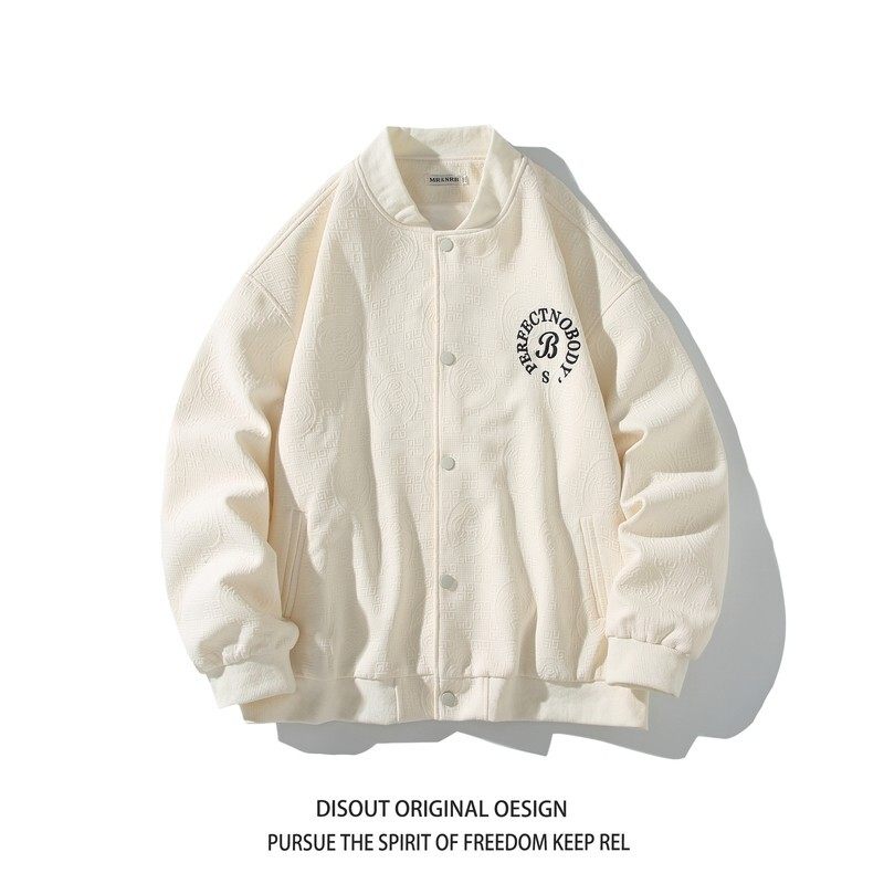 纯色原创大码日系白底平铺宽松棒球服夹克港风J836P78控108，男装夹克，电商A029