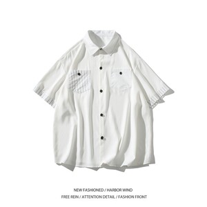 夏季二开港风大码冰丝拼接衬衫纯色衬衣男C656 P45 控58图片