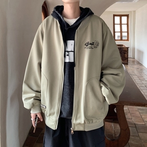 新款纯色大码港风绣花宽松棒球服夹克外套男 J837 P78控108图片