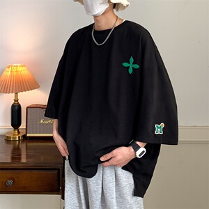 贴标宽松夏季新款短袖大码港风五分袖T恤港风男装 T506 p30 控48图片