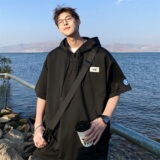 夏季冲锋衣新款大码宽松港风连帽短袖T恤卫衣装T505p48控68，男装T恤，电商A029