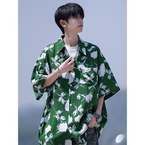 相机片港风宽松男冰丝轻熟店主风短袖衬衫大码  C612 P40 控58图片