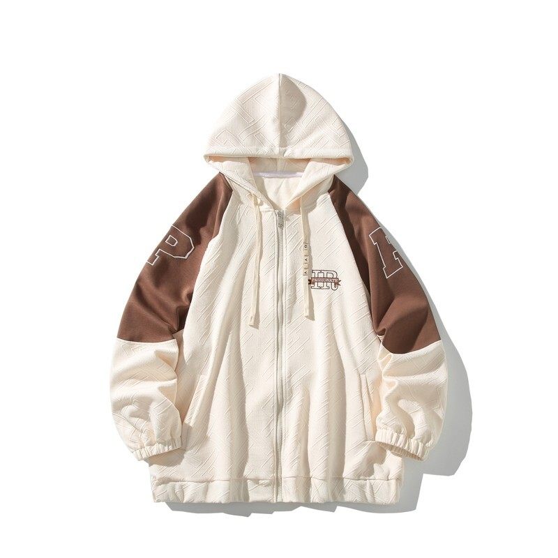 秋冬平铺白底撞色绣花大码宽松拼接卫衣时尚外套男V912P70控98，女装短外套，电商A029