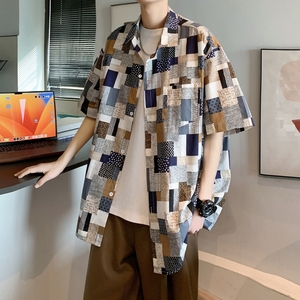 东南亚风男士轻熟店主风痞帅港风短袖话衬衫大码  C610P45 控58图片