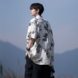 东亚风夏二开冰丝港风大码复古碎花短袖衬衫花衬衣男C659P40控58，男装T恤，电商A029