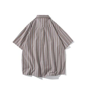 日系白底平铺大码新款男士短袖衬衫条纹衬衫男C605 P45 控58图片