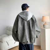 二开原创内景港风大码连帽假两件皮衣夹克外套男J876P98控158，男装夹克，电商A029