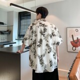 夏二开冰丝港风大码复古碎花短袖衬衫花衬衣男C659P40控58，男装T恤，电商A029