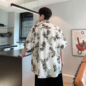 夏二开冰丝港风大码复古碎花短袖衬衫花衬衣男C659 P40控58图片