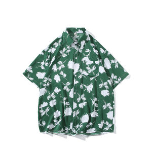 新款港风宽松男冰丝轻熟店主风痞帅短袖衬衫大码  C612 P40 控58图片