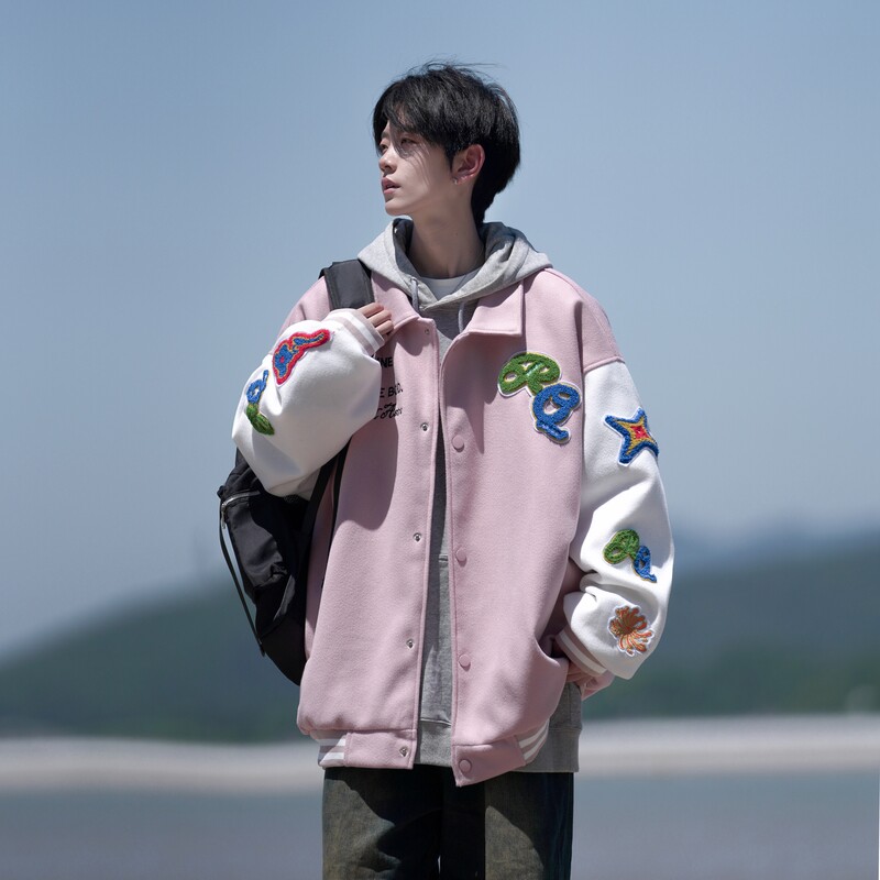 相机片新款大码宽松翻领贴标棒球服夹克外套港风男J835P98控138,男装夹克,电商A029